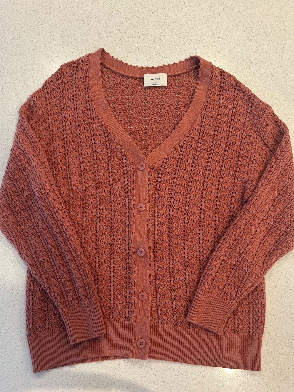 Aritiza Wilfred Rust Open-Knit Button Cardigan